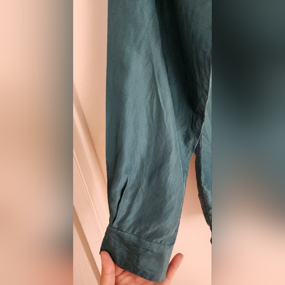 Vintage Basic Elements Men's Green Button-Up Silk… - image 4